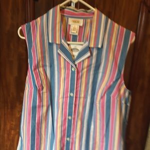 Striped sleeveless button down shirt.
